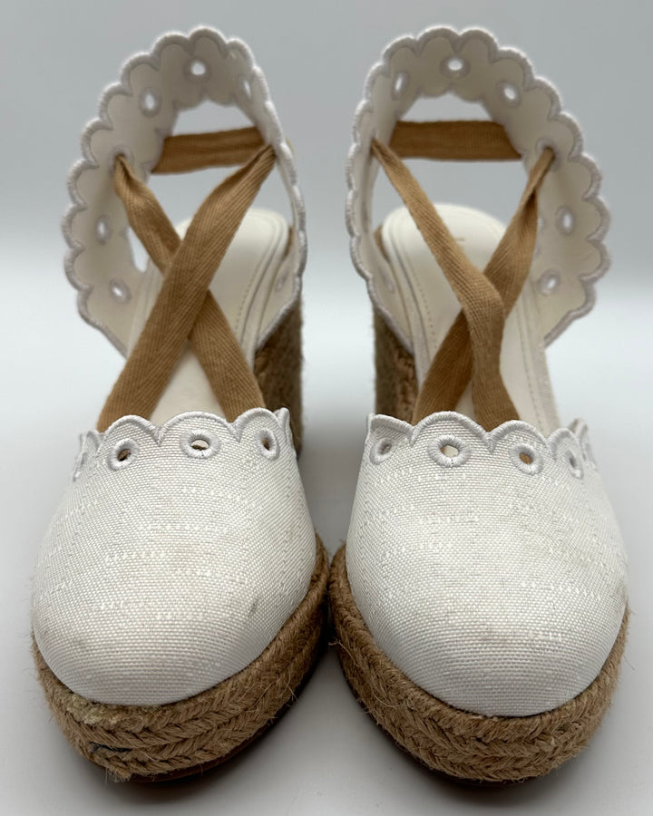 Ivory and Raffia Wedge Heel Espadrilles - Size 5