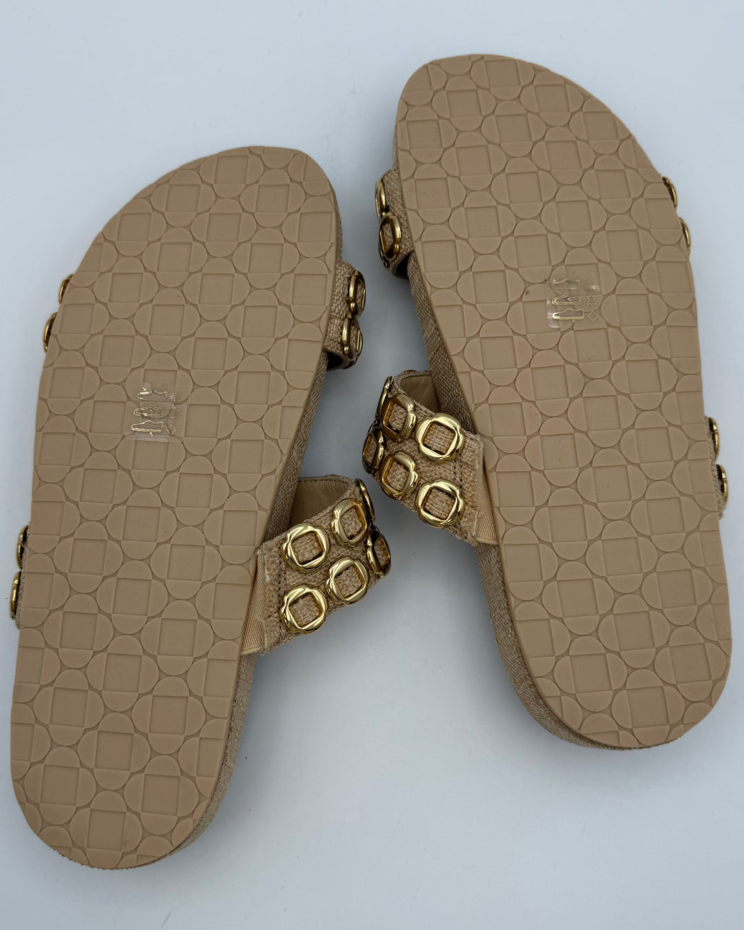 Tan Gold Hardware Flat Sandals - Size 6.5