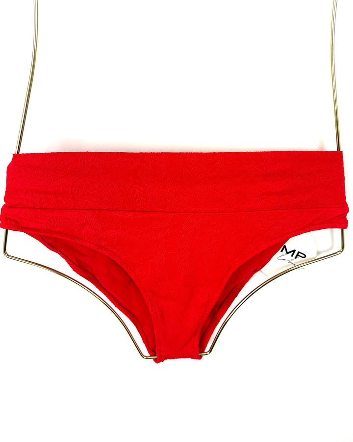 Red Embossed Fuller Coverage Bikini Bottom - XS, S, XXL
