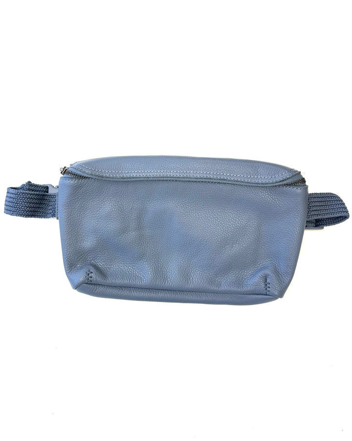 Large Dusty Blue Leather Belt Bag