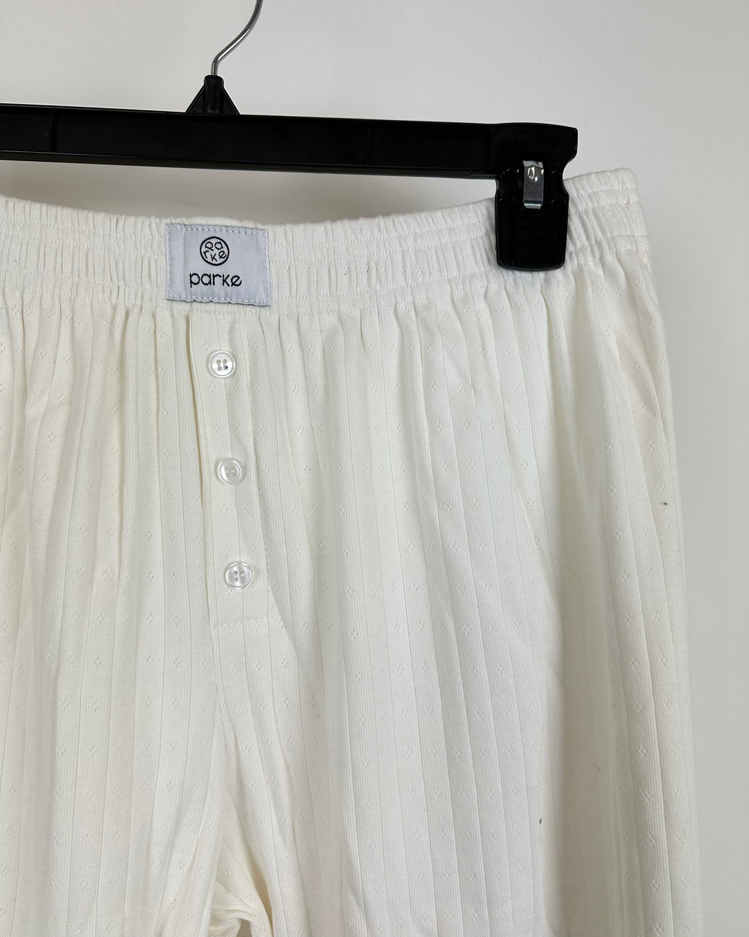 Pointelle Print Fabric White Boxer Pant - Large