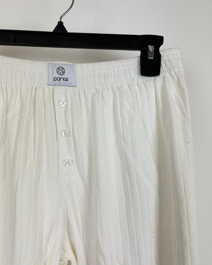 Pointelle Print Fabric White Boxer Pant - Large
