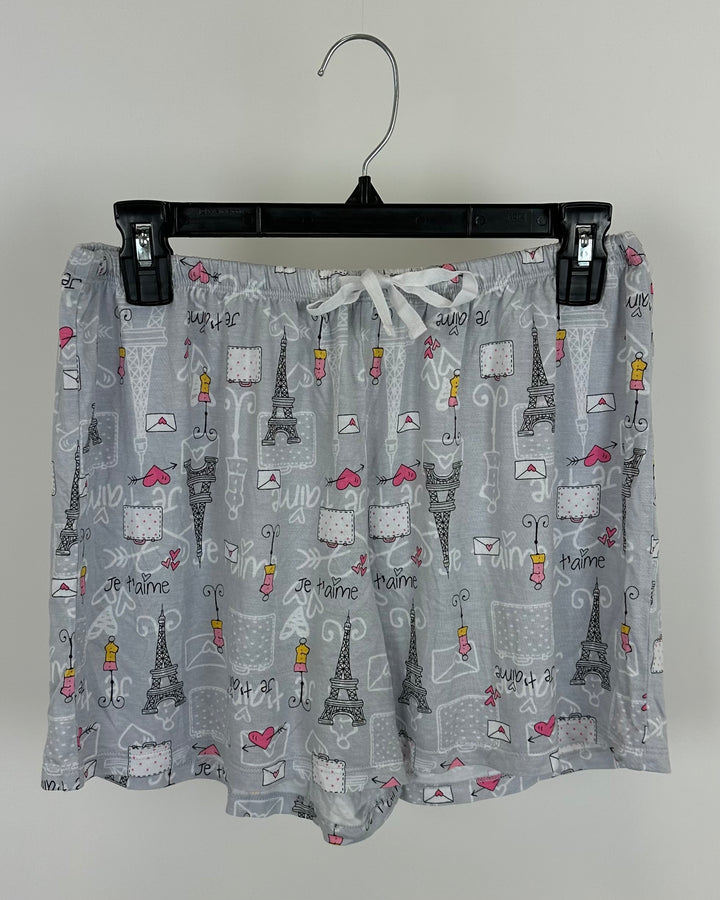 Gray Paris Print Pajama Shorts - Size 4/6