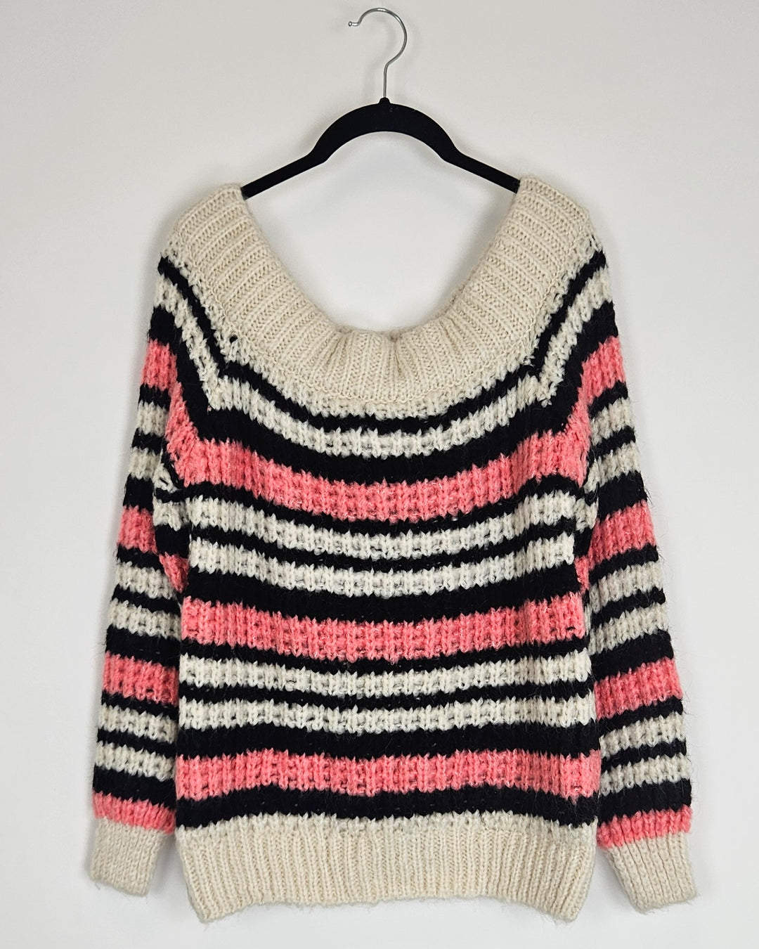 Cream Striped Off The Shoulder Sweater - Size 6