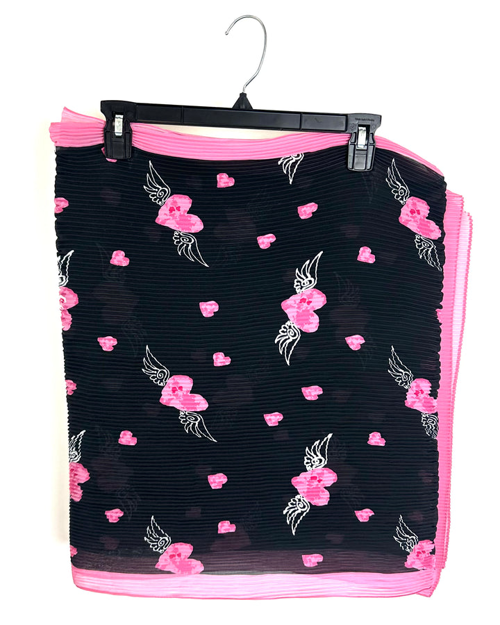 Black and Pink Flying Hearts Scarf
