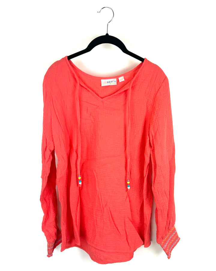 Salmon Beaded Tassel Long Sleeve Top- Size 6/8