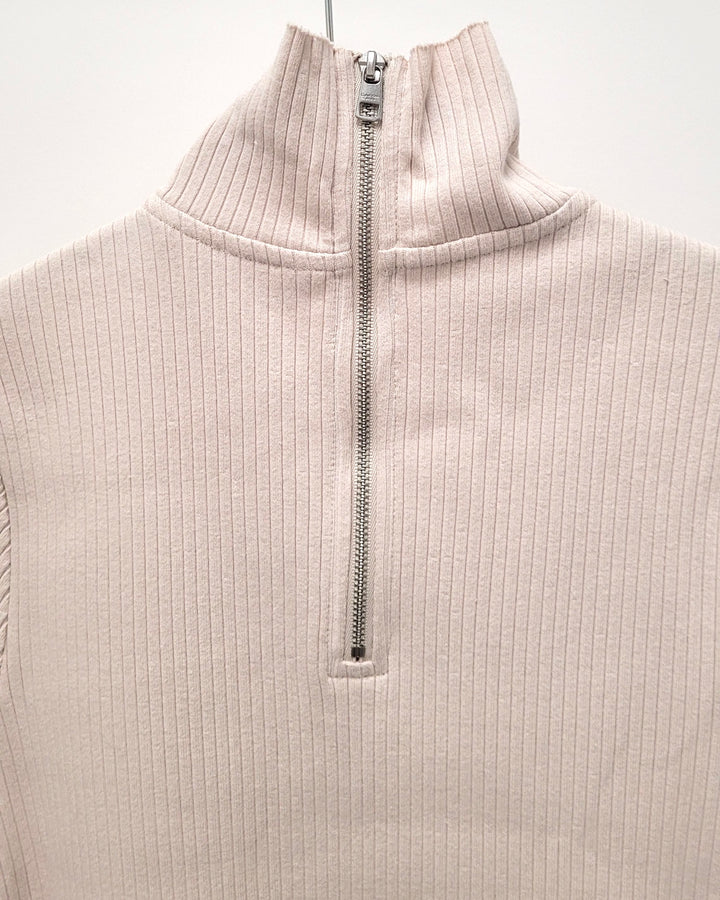 Beige Zip-Up Collar Dress - Size 4/6