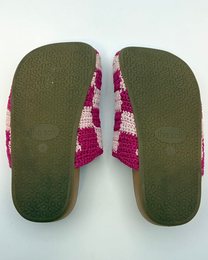 KIDS Pink Checkered Crochet Clogs - Size 4Y