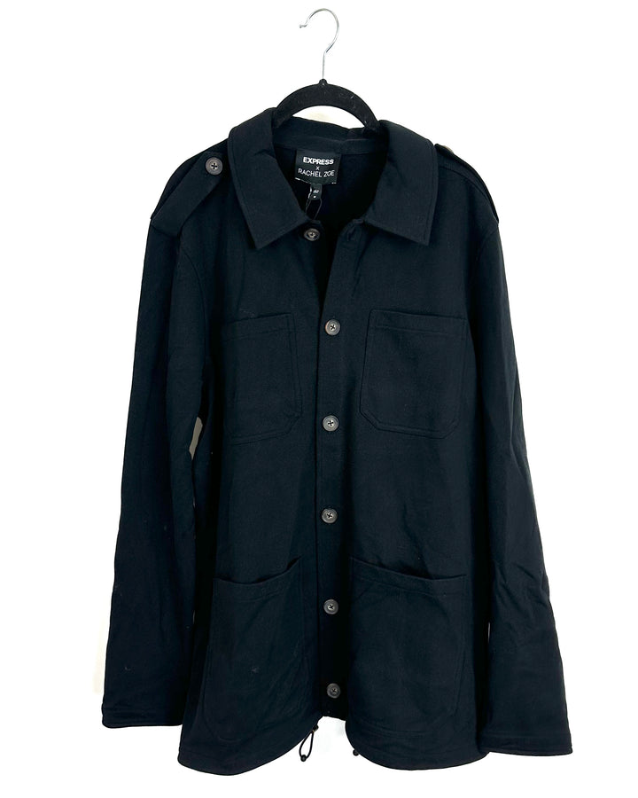 Oversized Black Button Up Shirt Jacket - Size 4/6