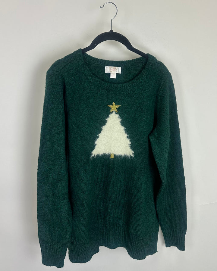 Green Sweater with White Tree Detail- Size 6/8