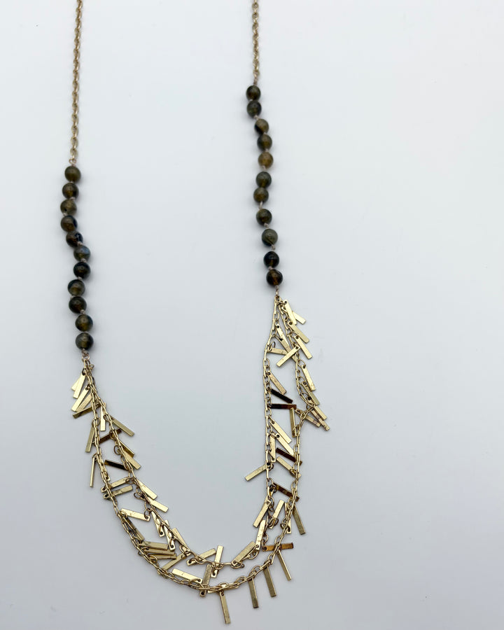 Gold Long Necklace With Layered Beads
