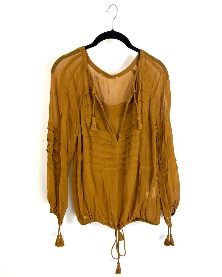 Brown Sheer 3/4 Blouse - Size 4/6