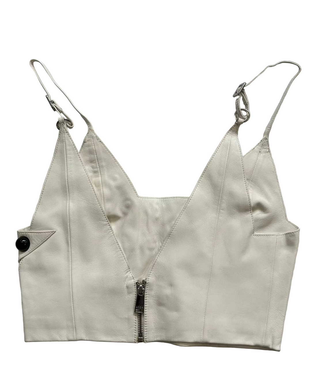 White Leather Black Dot Star Crop Top - Size 2 and 4