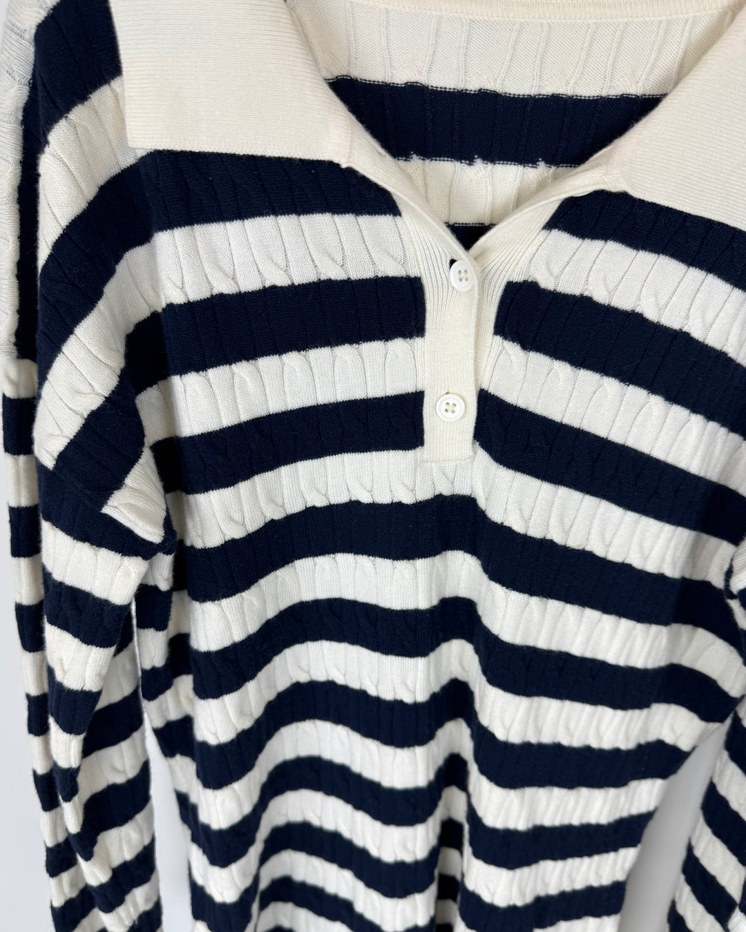 Navy and White Striped Long Sleeve Dress - Size 2/4