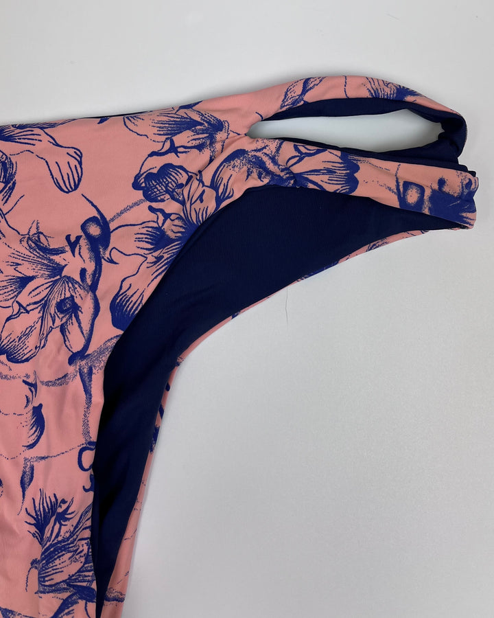 Dusty Pink and Blue Floral Side Cut Out Brazilian Bikini Bottom - Small