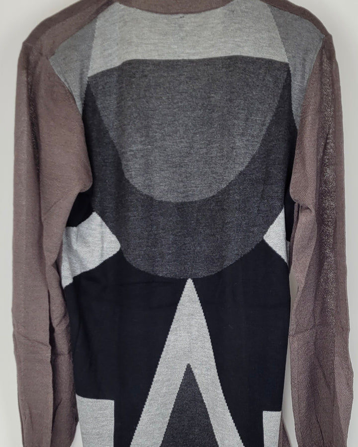 Brown and Gray Long Knit Cardigan - Extra Small and Small