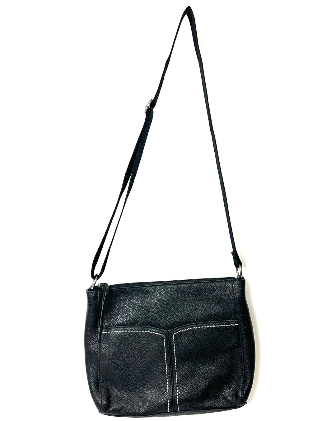 Black Leather Shoulder Bag With Adjustable Strap
