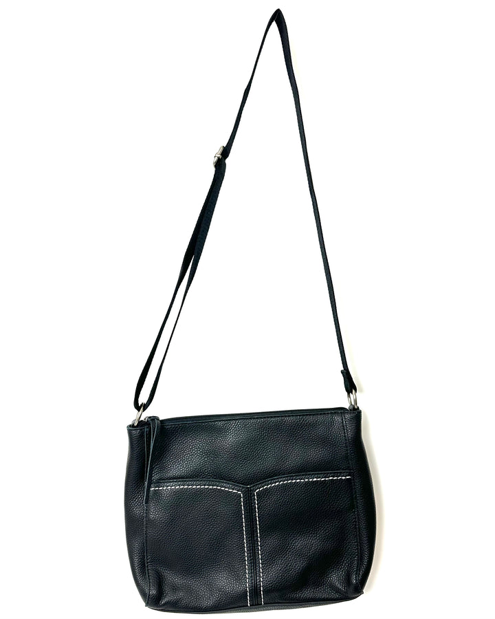 Black Leather Shoulder Bag With Adjustable Strap