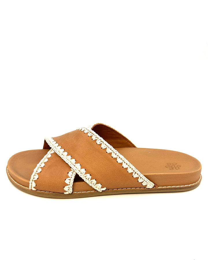 Brown Leather Criss Cross Sandals - Size 7