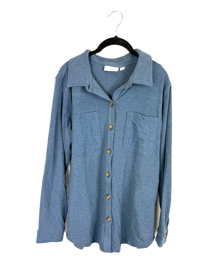 Stone Blue Button Up Long Sleeve Top - Size 6/8