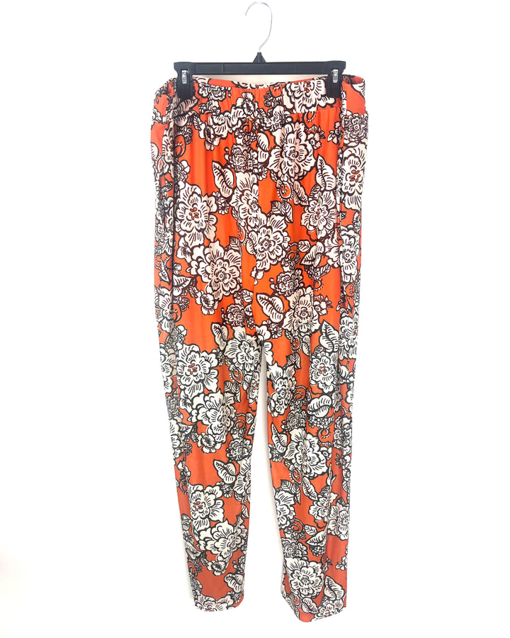 Orange Graphic Floral Pants- 2X