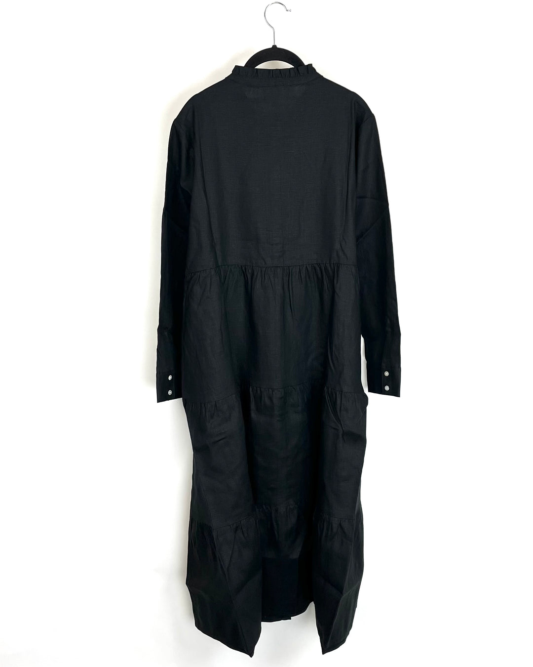 Jet Black Long Linen Dress - XS, S, M, L, XL