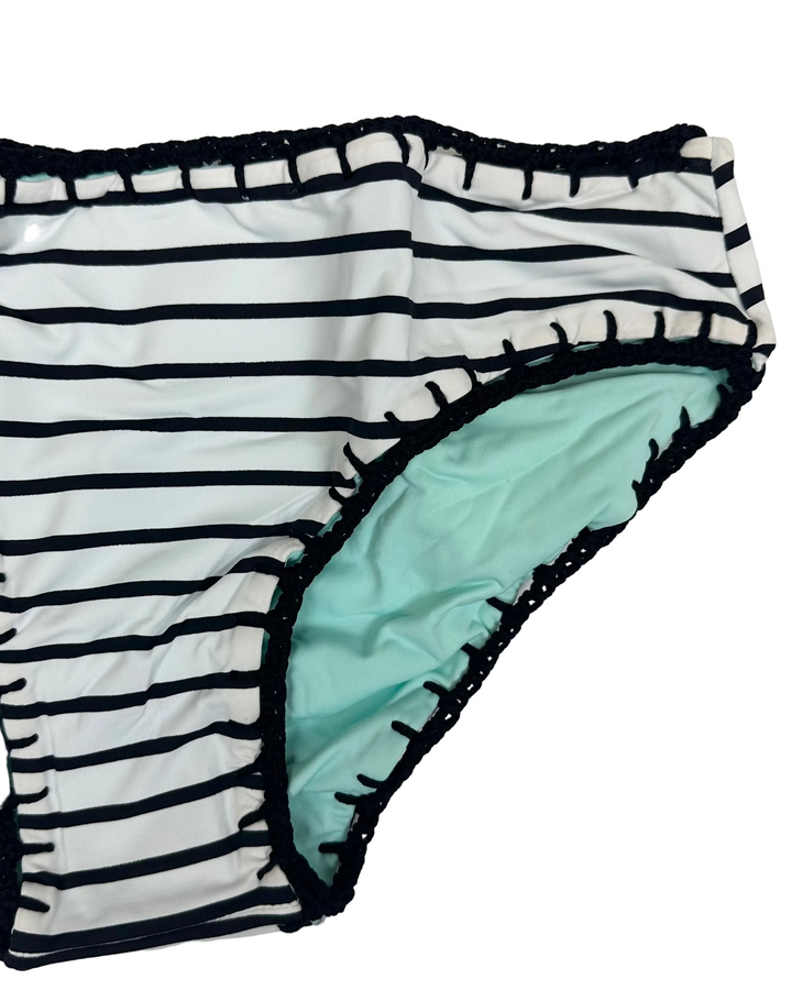 Striped Sky Blue Reversible Crochet Classic Bikini Bottom - XS, M, L, XL