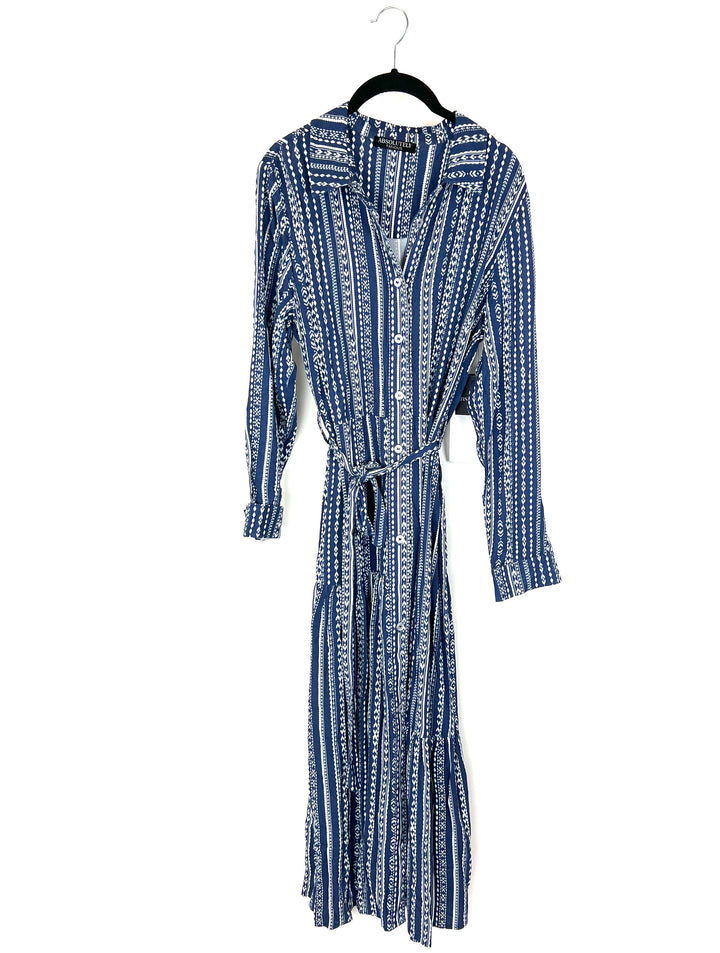 Blue Abstract Midi Dress - Size 6/8