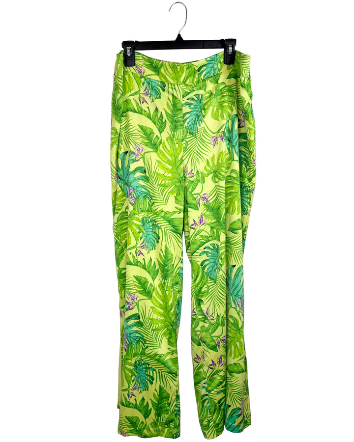 Green Tropical Print Pants- 1X