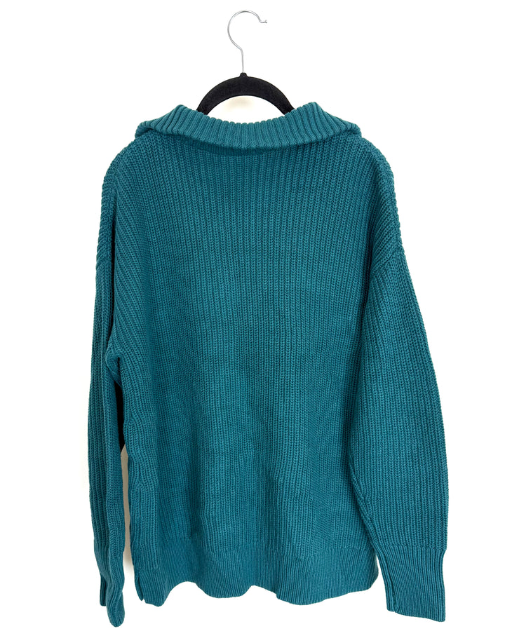 Bright Teal Knit Half Zip Sweater - Size 6/8