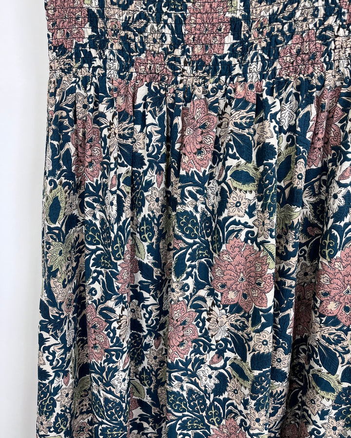 Dark Floral Smocked Dress - Size 8/10