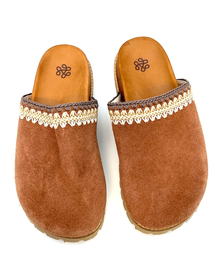 Peanut Brown Suede Clogs - Size 7, 8, 9, 10 and 11