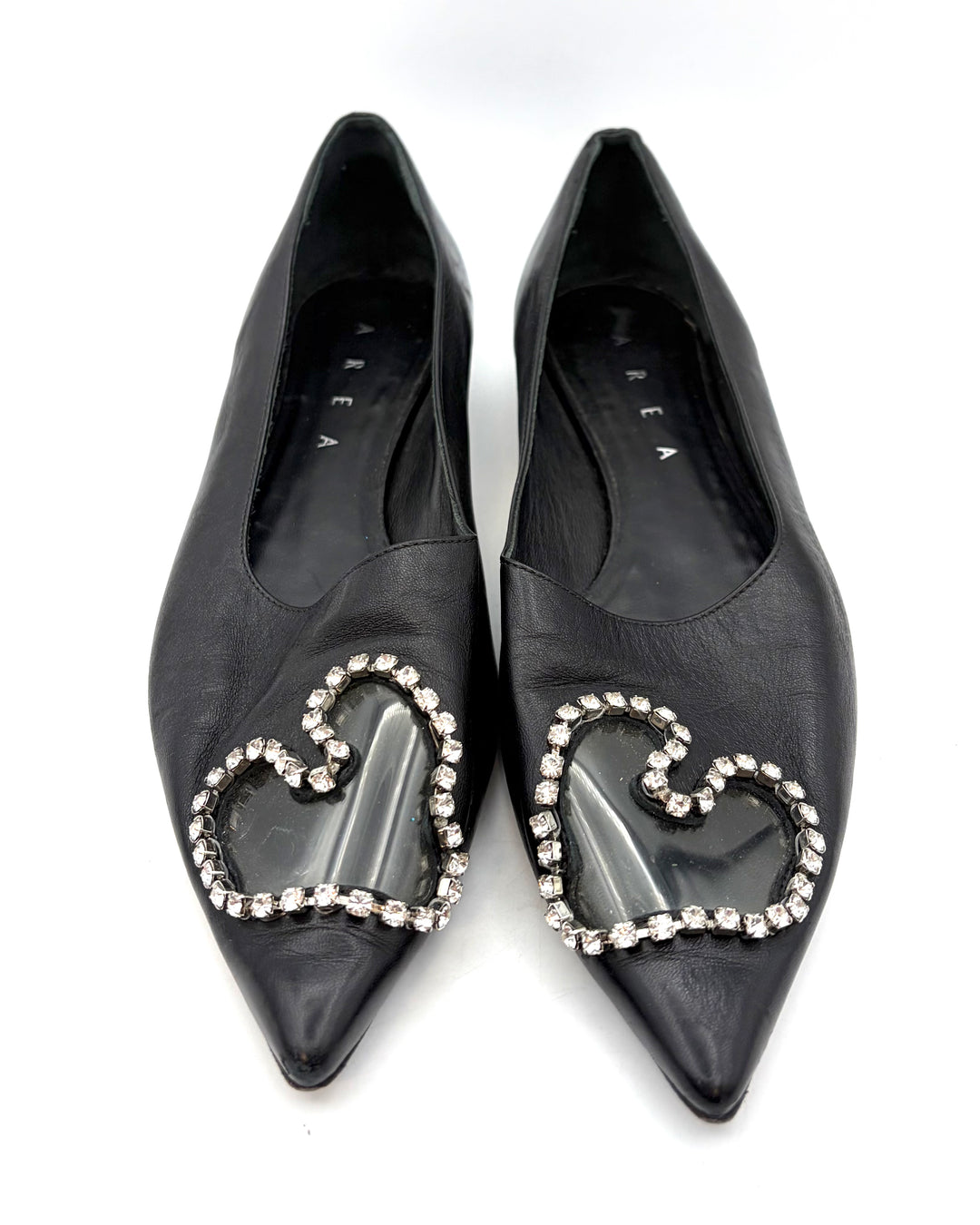Ink Black and Clear Rhinestone Toe Flats - Size 39