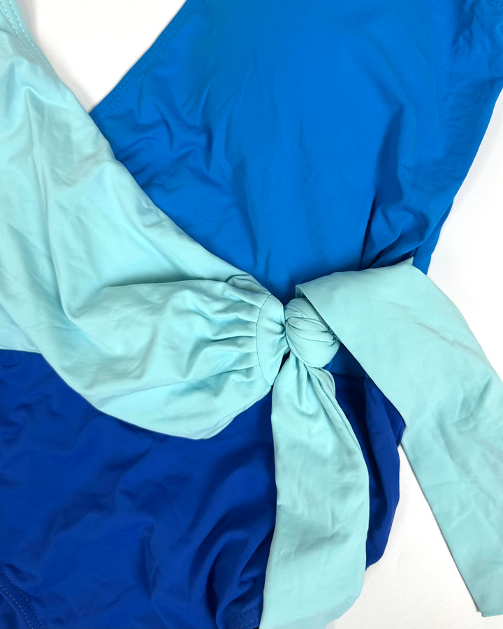 Multi Blue Wrap One Piece Swimsuit - Size 4/6