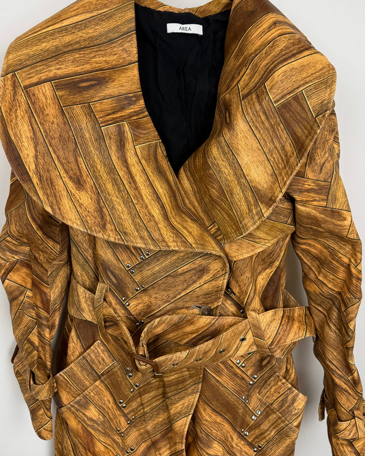 Wooden Print Trench Coat - Size 4/6