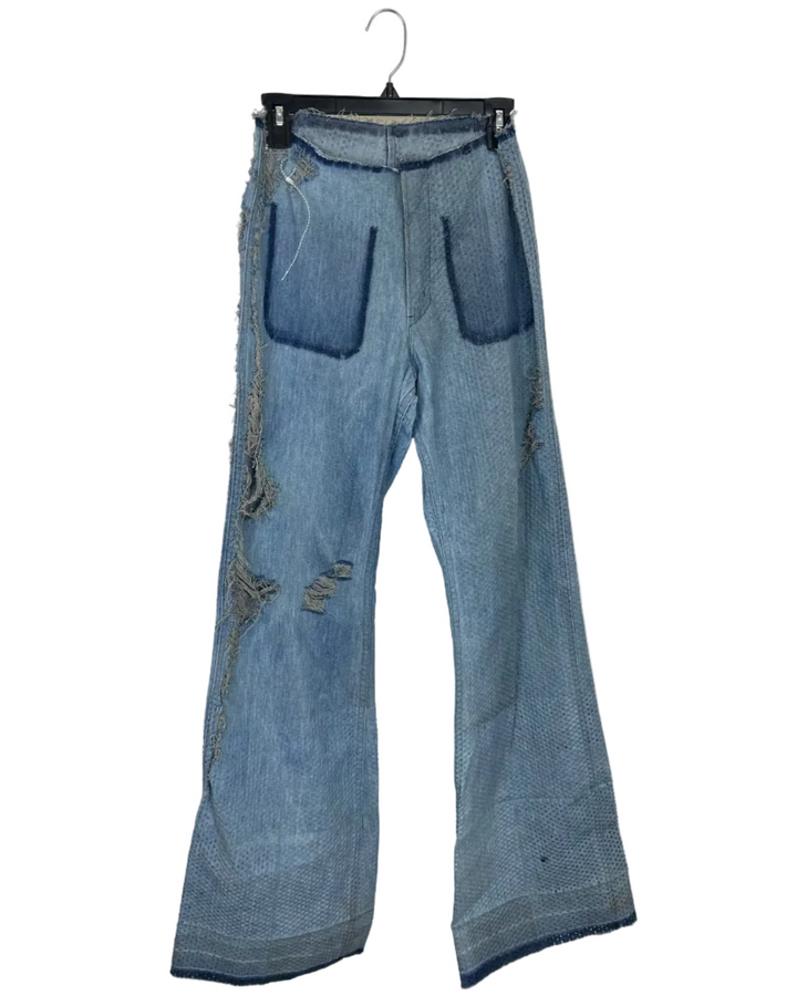 Textured Ripped Bell Bottom Jeans - Size 4/6