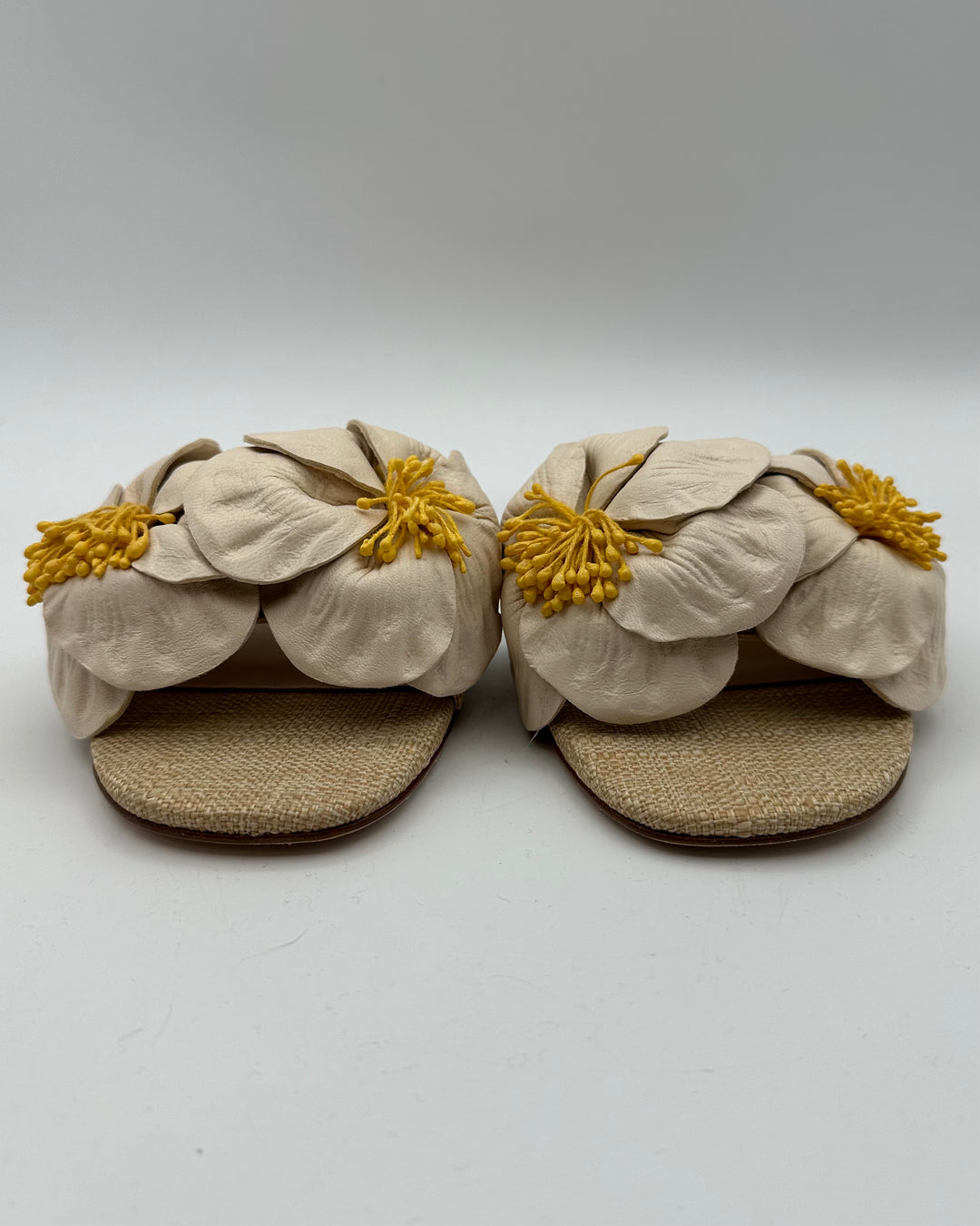 Ivory and Raffia Floral Sandals - Size 6.5