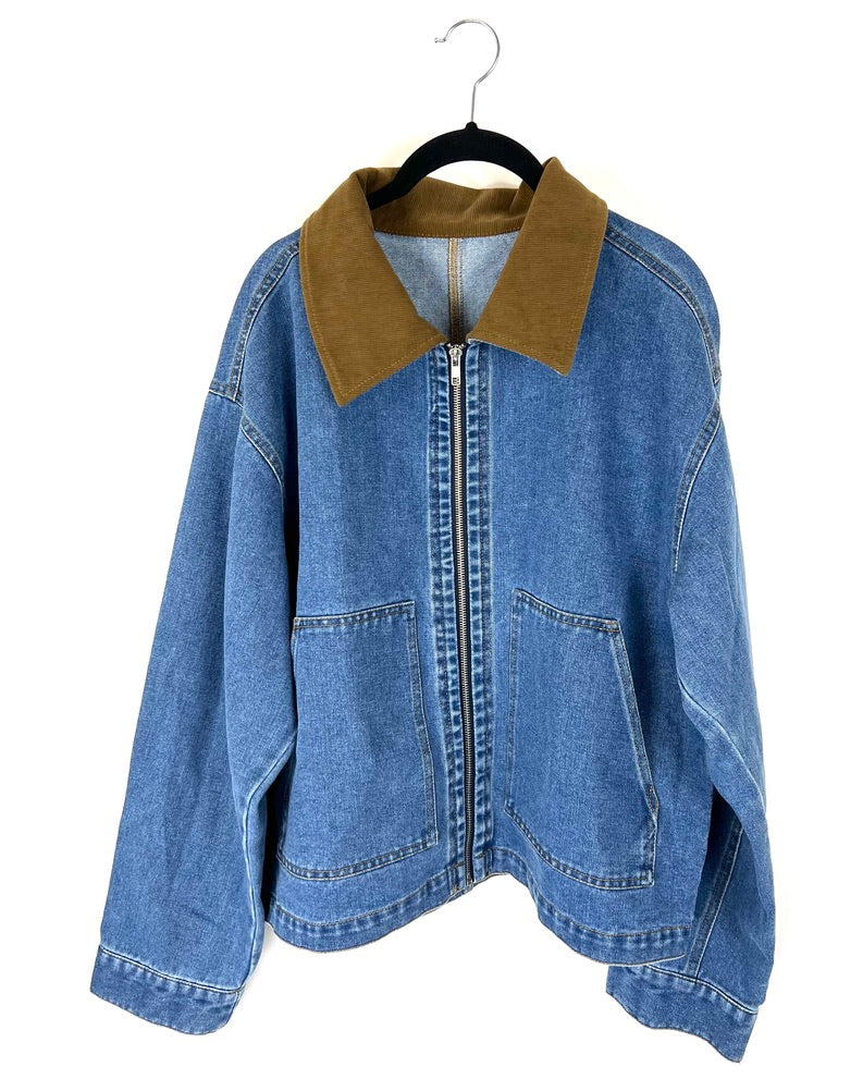 Denim Jacket With Corduroy Collar - Medium