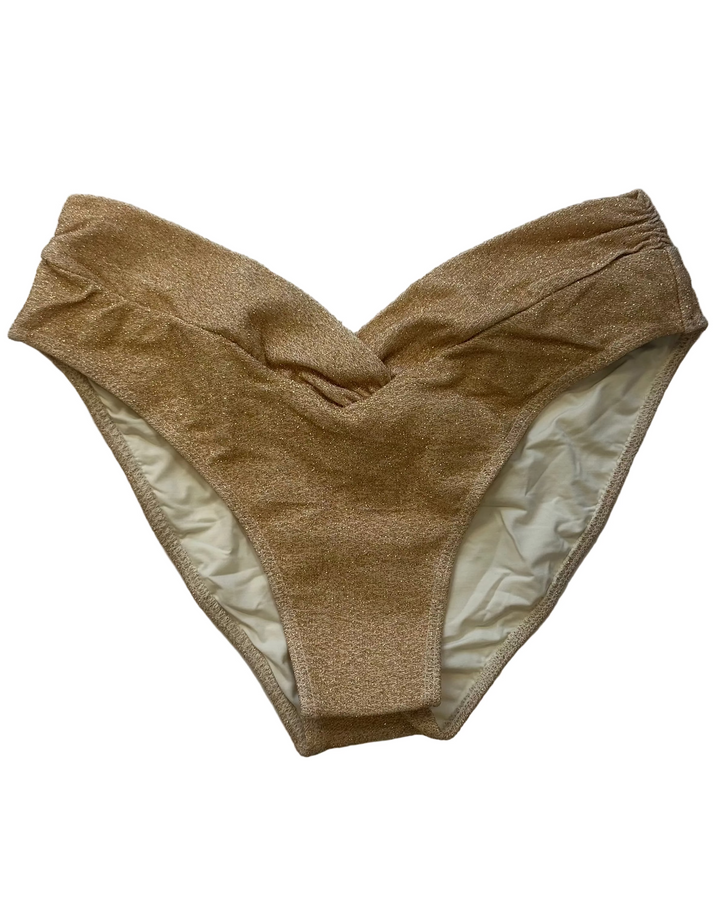 Metallic Gold V-Cut Cheeky Bikini Bottoms - XS - XL