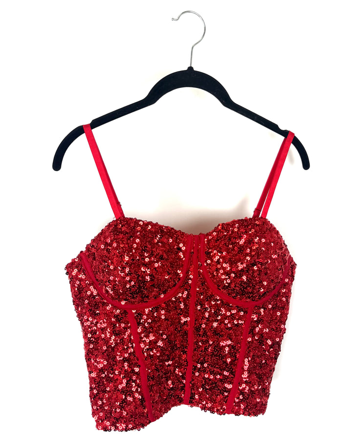 Red Sequin Corset Top - Medium
