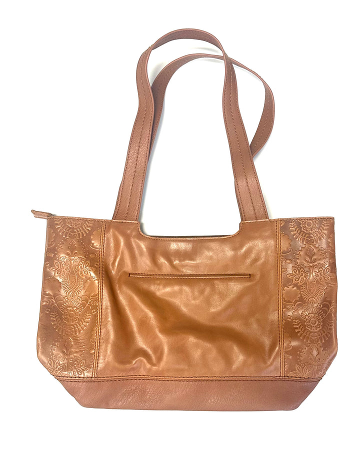 Tan Leather Embossed Shoulder Bag