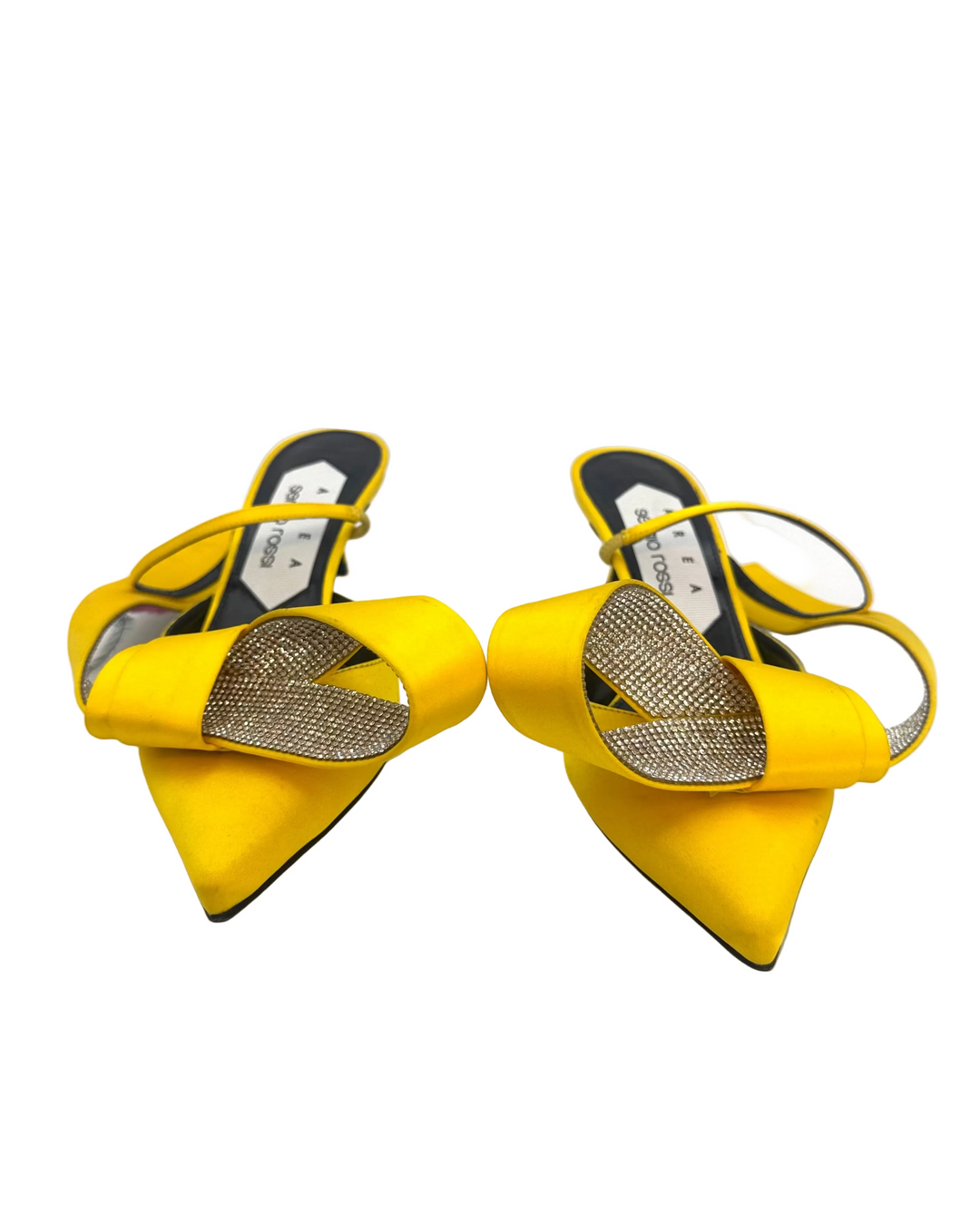 Bright Yellow Rhinestone Bow Kitten Heels - Size 38