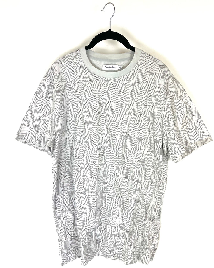 MENS Grey Linear Abstract T-Shirt - Medium