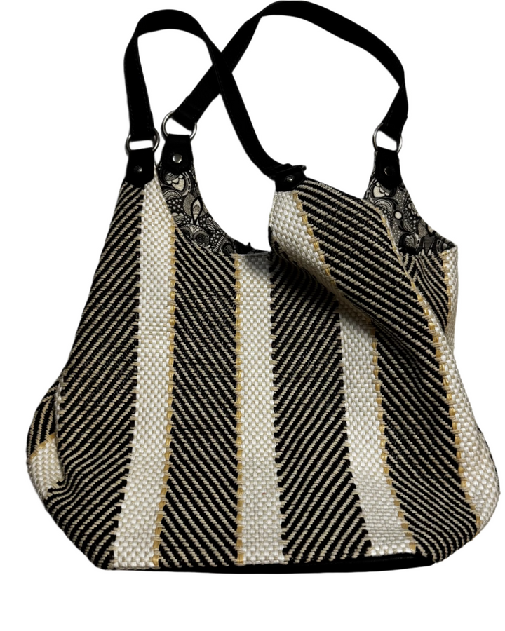 Black And White Striped Woven Shoulder Bag