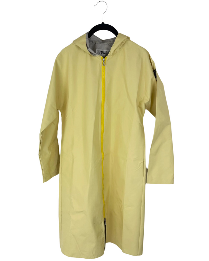 Butter Yellow Long Raincoat With Hood - Size 2/4, 6/8,  8/10, and 10/12