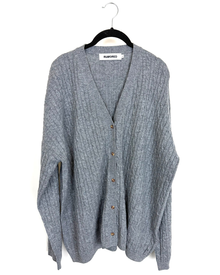 Gray Thin Cable Knit Cardigan - Size 10/12
