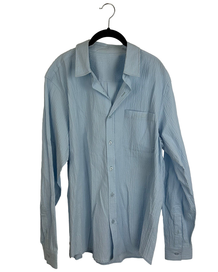 Marled Light Blue Puffed Pattern Button Down - Size 6/8