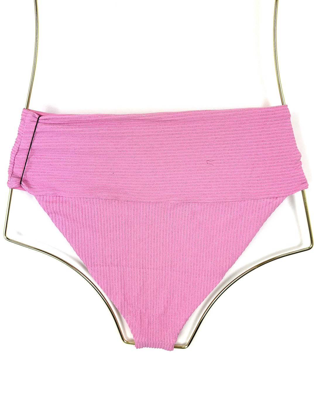 Metallic Pink Thick Waistband and Fuller Coverage Bikini Bottom - Extra Small and Small