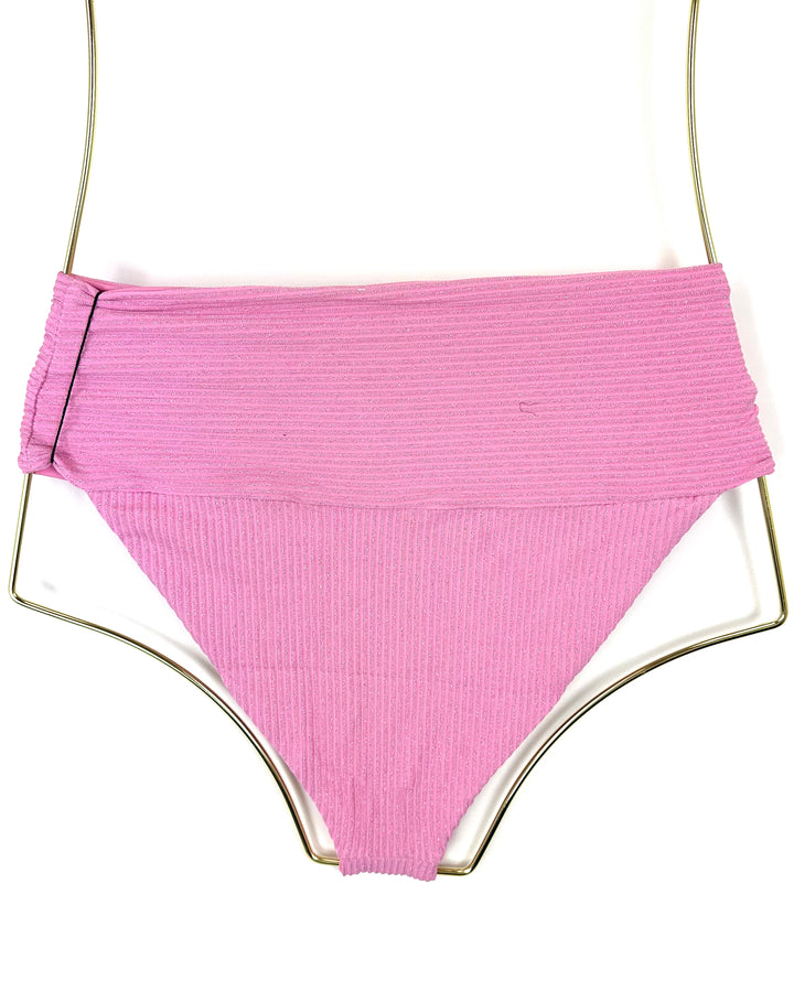 Metallic Pink Thick Waistband and Fuller Coverage Bikini Bottom - Extra Small and Small