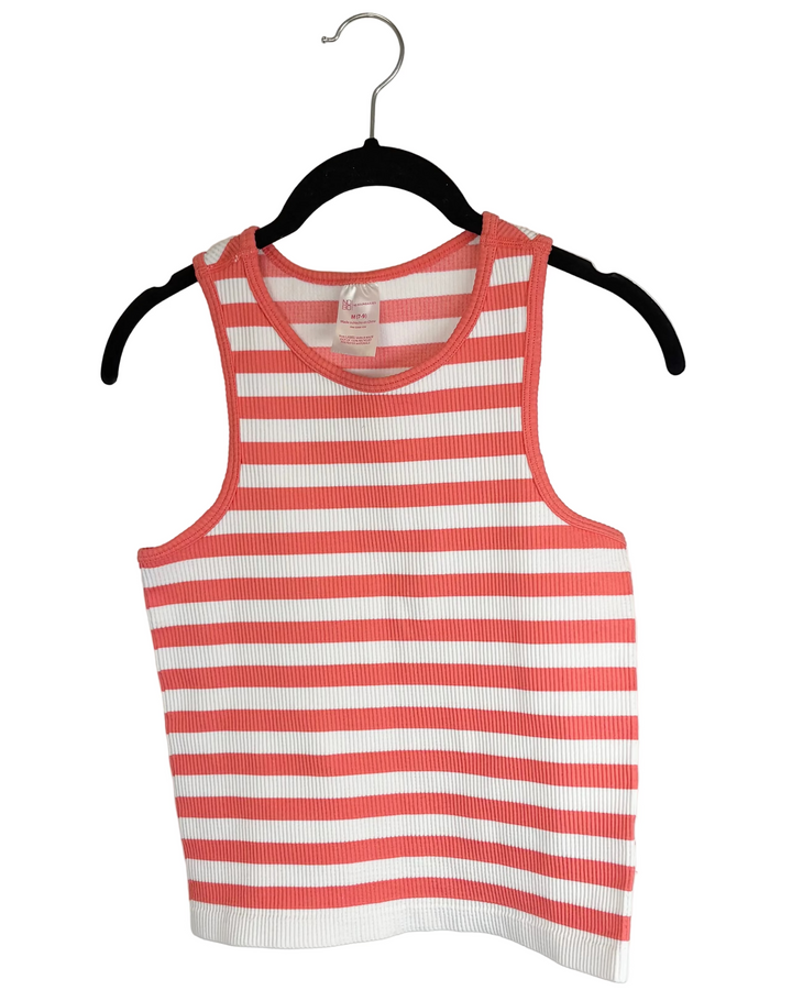 Ribbed Orange & White Striped Tank Top - Size 6